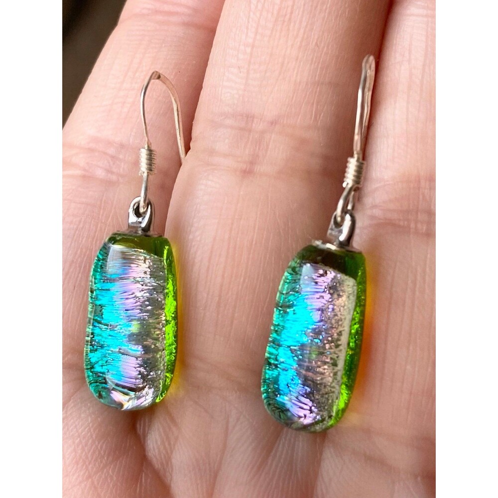 925 sterling silver amazing color dichroic glass Earrings